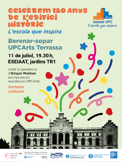 Berenar-sopar UPCArts Terrassa. Celebració dels 120 anys de l'edifici històric.