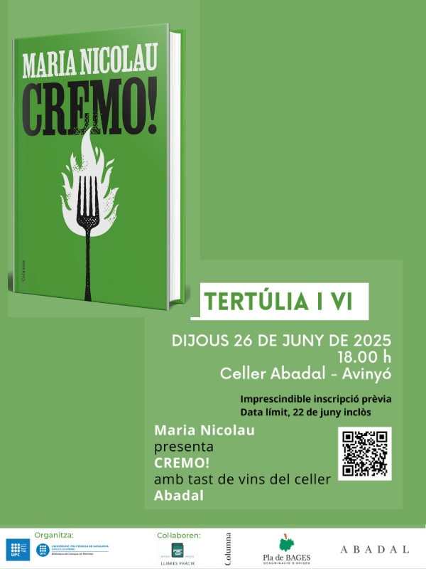 Tertúlia i vi: presentació del llibre "Cremo!" a càrrec de l'autora Maria Nicolau